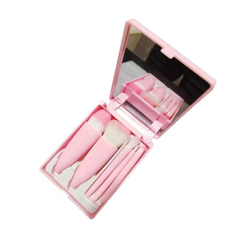 Kit Portátil de Maquiagem com Espelho Rosa